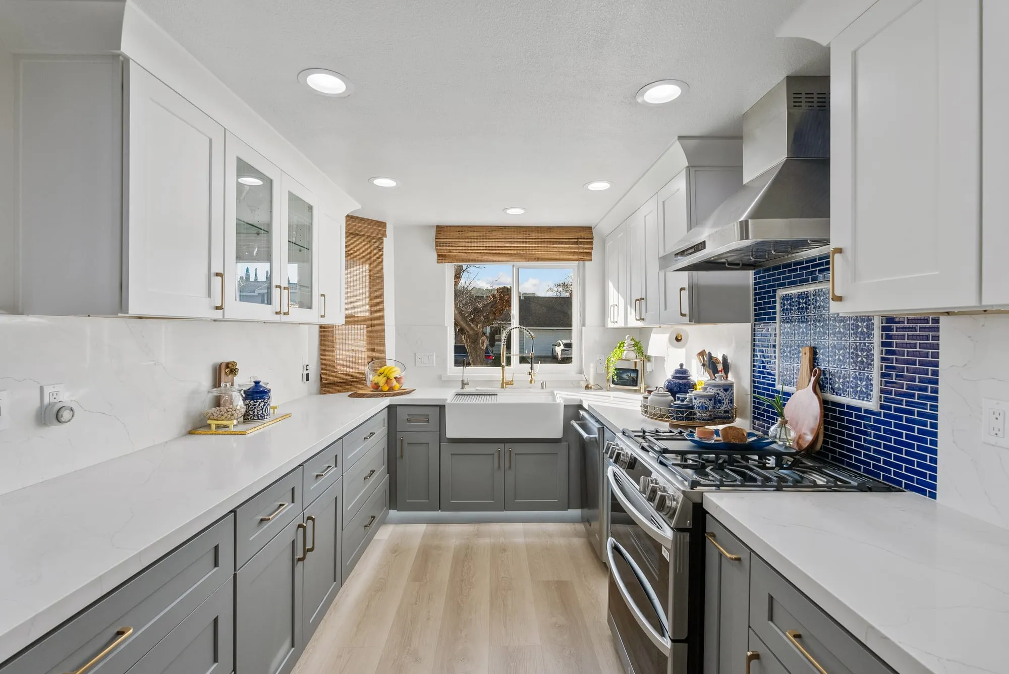kitchen run and blue tile