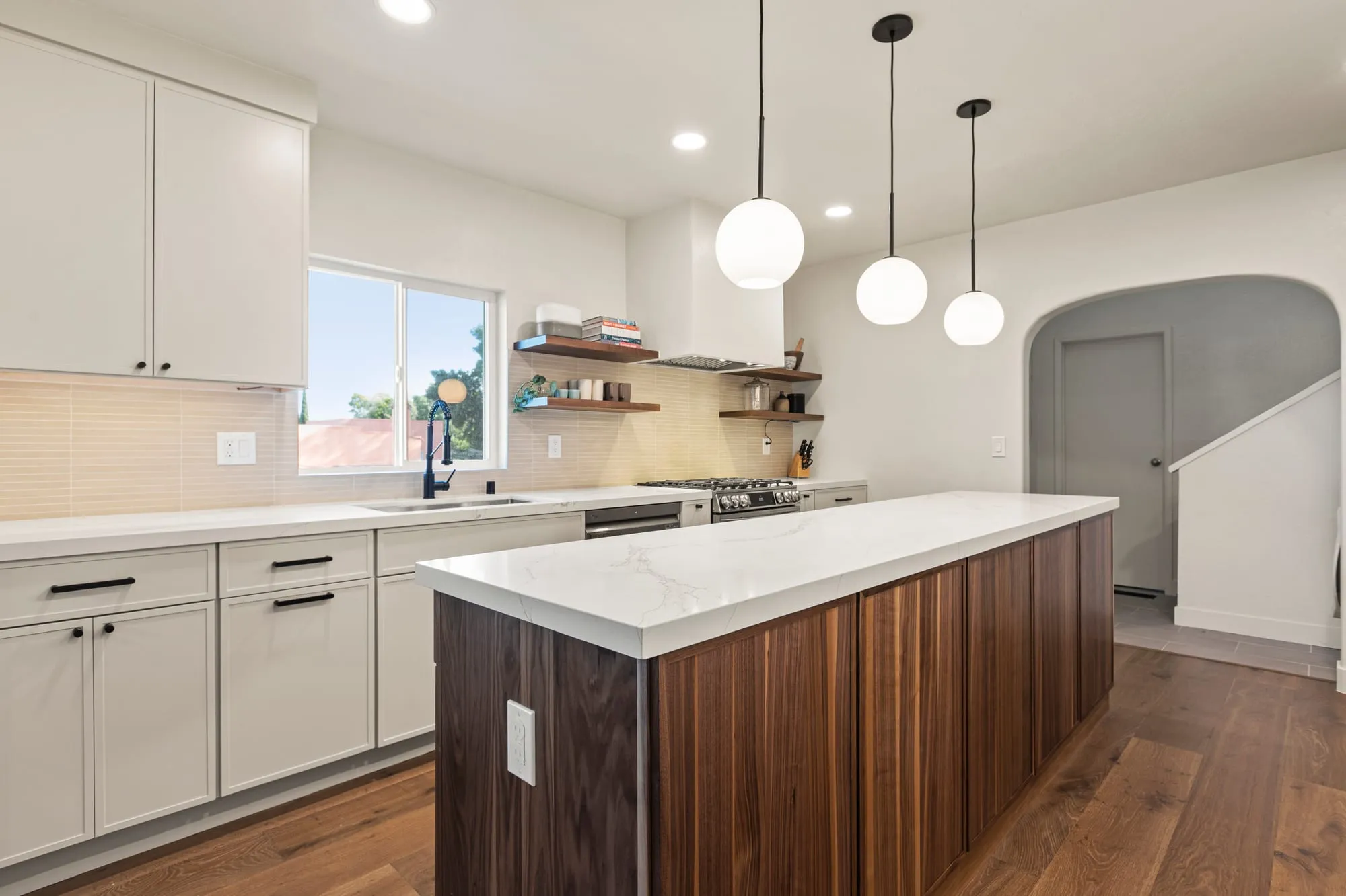 walnut island and pendants